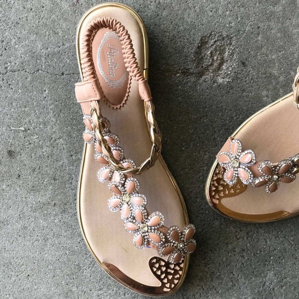 BEST SELLER Italina Floral Rhinestone Flat Sandals - Picture 5 of 13